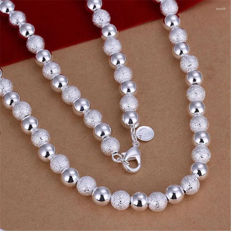 Chains Wholesale High Quality Retro Charm For Women Lady 8MM Beads Silver Color Necklace Fashion Jewelry Tag
