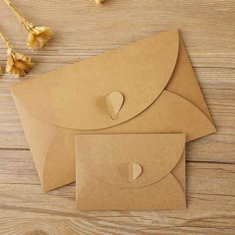 Emballage cadeau 10 pièces ensemble enveloppe rétro papier Kraft boucle d'amour carte postale stockage carte Invitation de mariage enveloppes