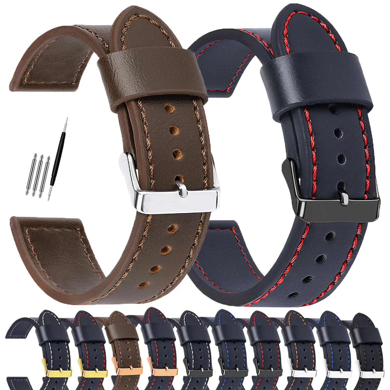 Mens leather top watch bands 18mm