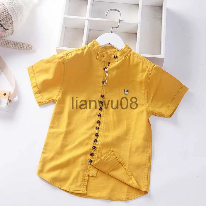 Kids Shirts Teen Boys Yellow Shirt Cotton Linen Blend Teenager Tops Children Tshirt Summer Kids Clothes x0728