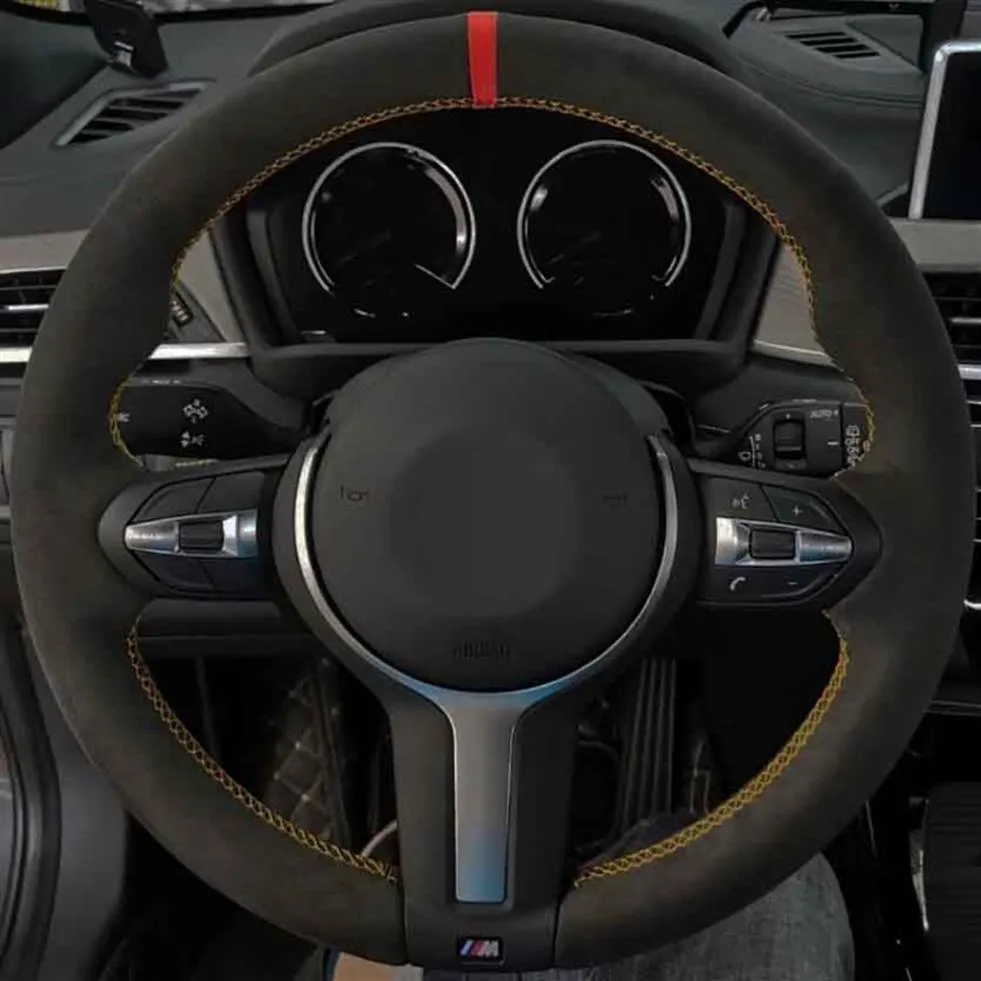 Capa de volante de carro camurça preta DIY macio para BMW M Sport 1 série F20 M135i M140i M235i M240i X1 F21 F48 X2 F39 X3 F25333F