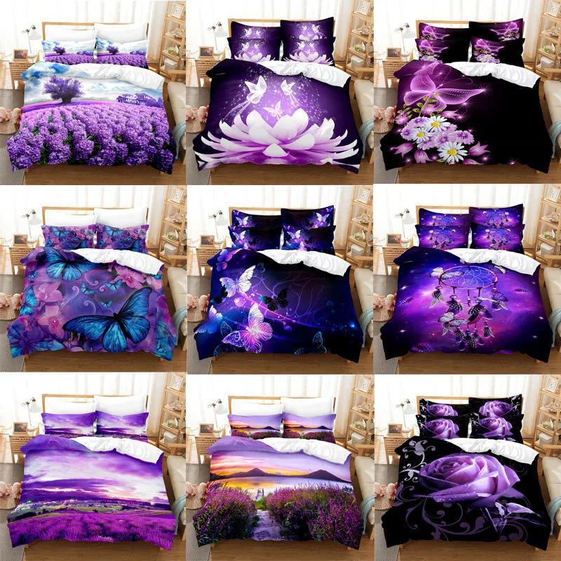 Bedding sets Purple Set Linens Duvet Cover Bed Quilt Pillow Case 3D Comforter Lavender Butterfly Double Full King Queen Twin Single 230729