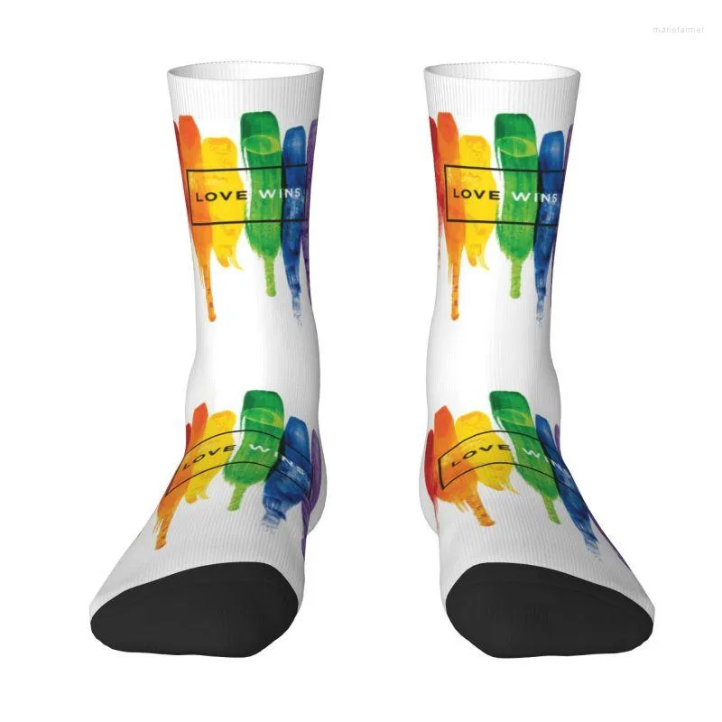 Men's Socks LGBT Love Wins Rainbow Paint GLBT Dress Women's Warm Fashion Novelty Lesbian Gay Pride Crew