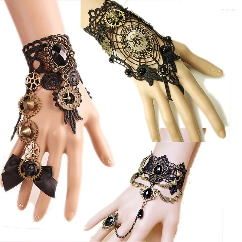 Bracelets porte-bonheur fleur noire rétro dentelle Bracelet poignet chaîne anneau ensemble femmes accessoires gants pour décorations de fête à la maison