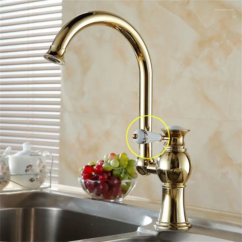 Rubinetti da cucina Rubinetto Ottone dorato di lusso Lavello ad arco alto Maniglia singola Beccuccio girevole Miscelatore per lavabo Rubinetto per acqua