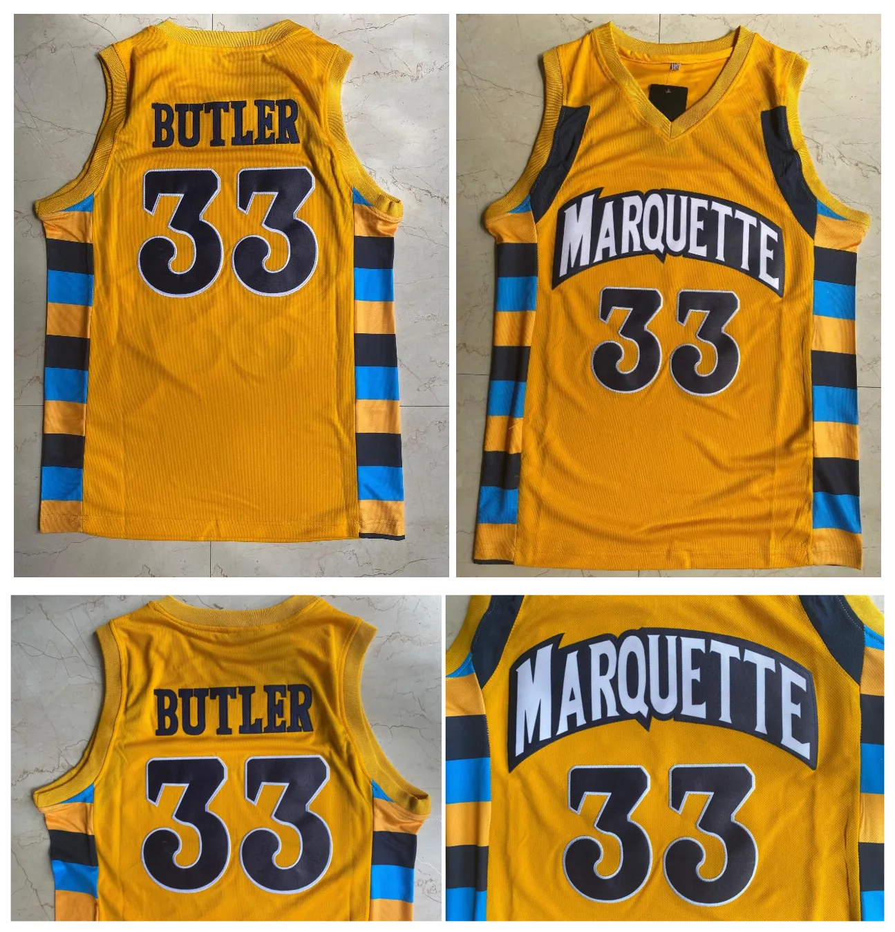 SL 33 Джимми Батлер Маркетт Golden Eagles College Basketball Jersey Желтый размер S-XXL