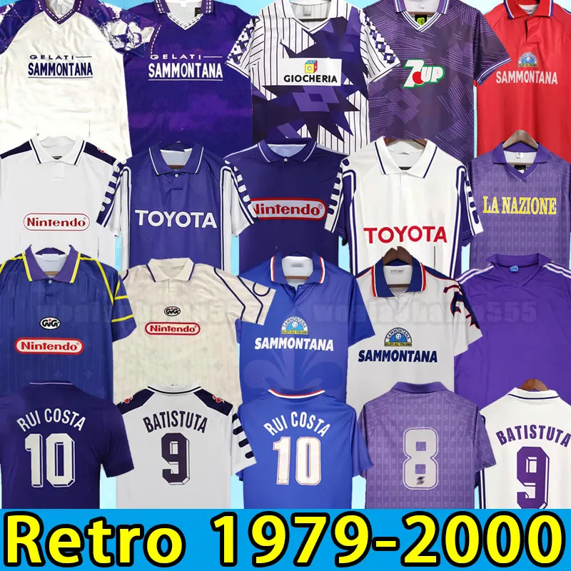 Retro Fiorentina Soccer Jerseys BATISTUTA RUI COSTA Vintage Florence Football Shirt Camisas de Futebo 84 85 89 90 91 92 93 94 95 96 97 98 99 00 1984 1985 1998 1999 2000 1995