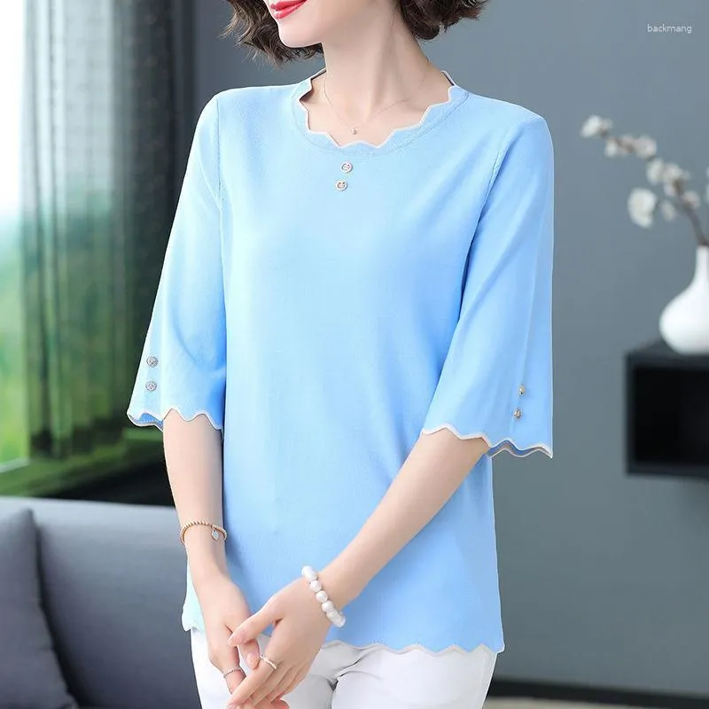 Kvinnors T-skjortor Solid Half Sleeve Pullovers Thin Summer Office Lady T-shirts Simplicity Casual O-Neck Korean Fashion Loose Clothing 2023