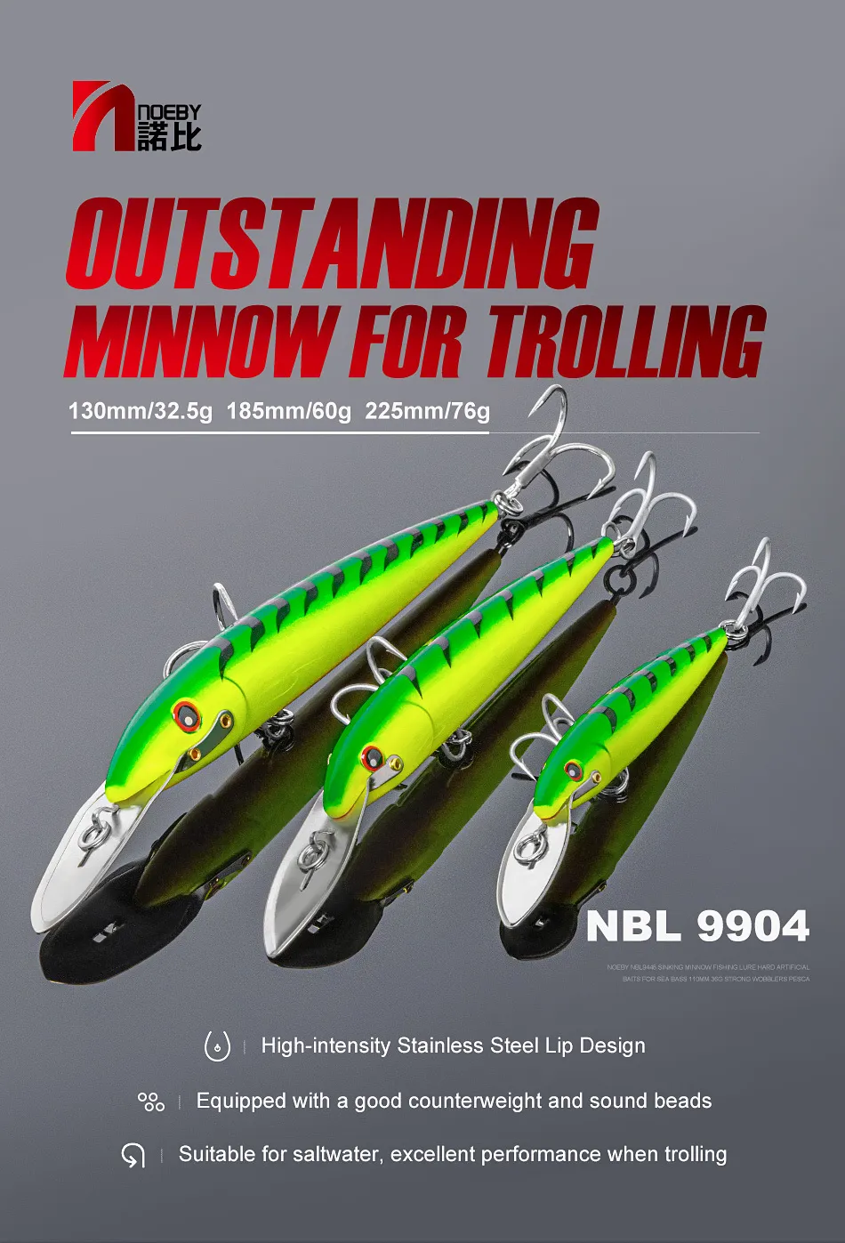 Baits Lures NOEBY Trolling Casting Minnow Fishing Lure 130mm 33g