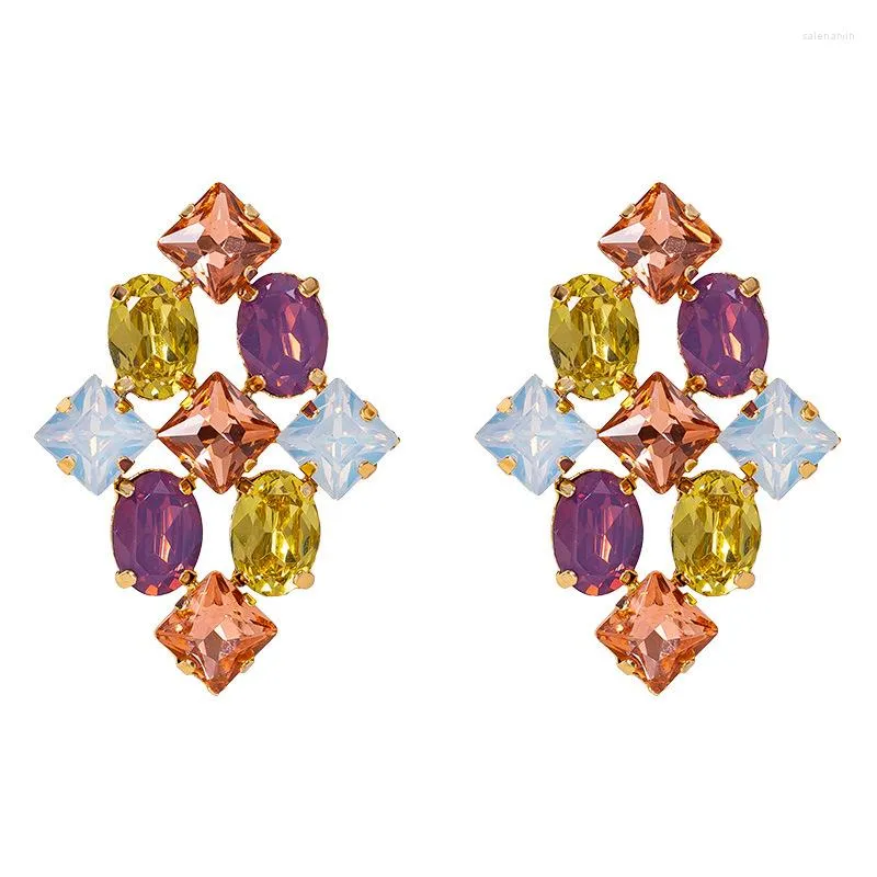 Boucles d'oreilles rétro brillant déclaration géométrique profond coloré verre couleur or pour femmes filles mode bijoux en gros