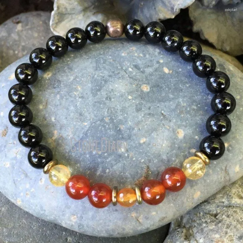 Strand WMB31674 Agate noire Onyx cornaline pierres de guérison poignet Mala méditation spirituelle Bracelet de Yoga pour hommes et femmes