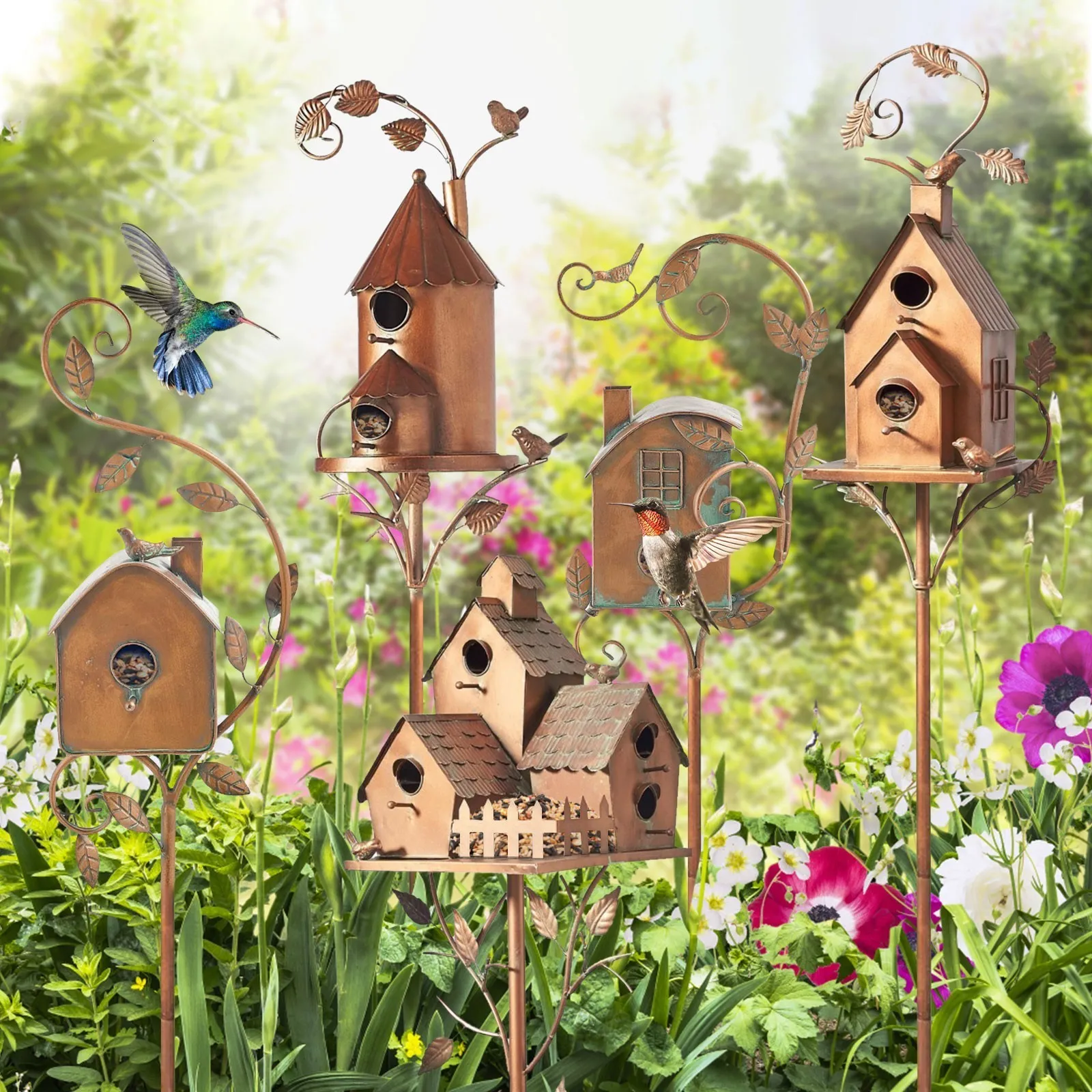 Vogelvoederhuis modern groot, tuinsteker, 154 x 23 x 11 cm, Roest Metaal Decoratie | Vogelhuisjes & Voedersystemen Roest Metaal Tuin Decoratie