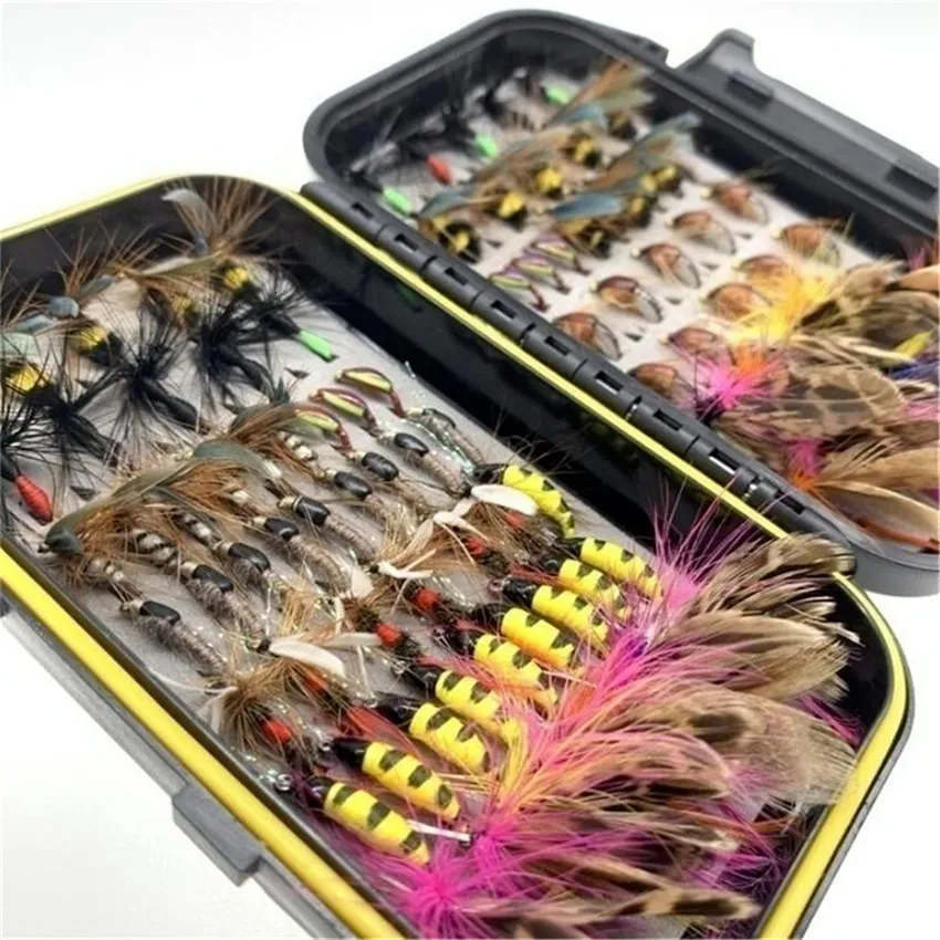Kit de Pêche Leurres de Truite - 12 Pcs Leurres Appâts de Pêche Truite et Bar - Différents Multicolores avec Hameçon Simple et Boîte à Leurres - pour Truite de Mer et Perche