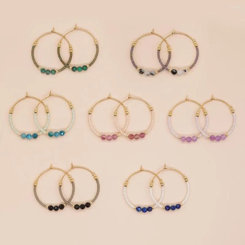 أقراط الطوق Vlen الحجر الطبيعي Miyuki Beads للنساء أزياء حلقات الأذن خمر Artetes الذهب البسيط