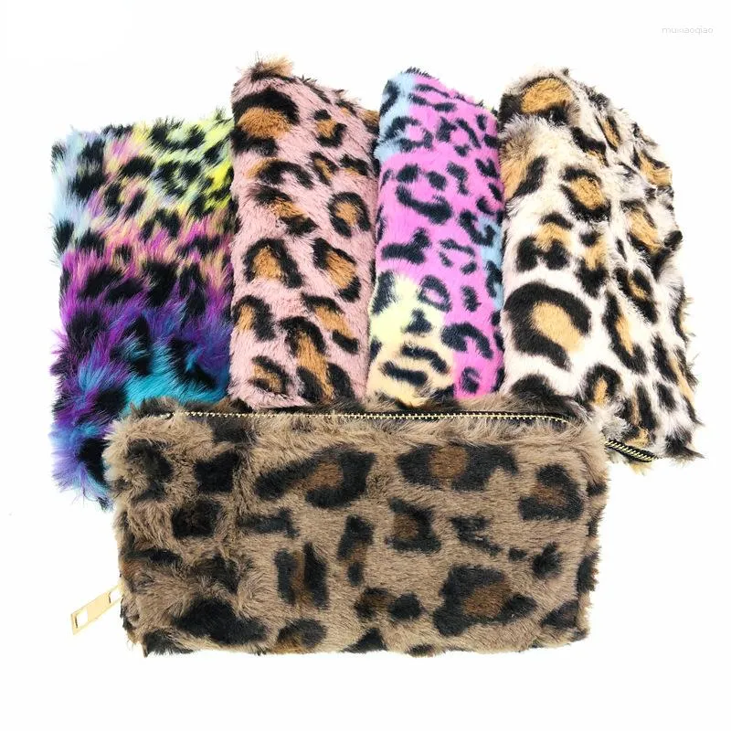 Bolsas de armazenamento Gradiente Estampa de leopardo Carteira de pelúcia PU Moeda Moeda Moda Feminina Porta-moedas Organizador de cartão de identificação Bolsa com zíper