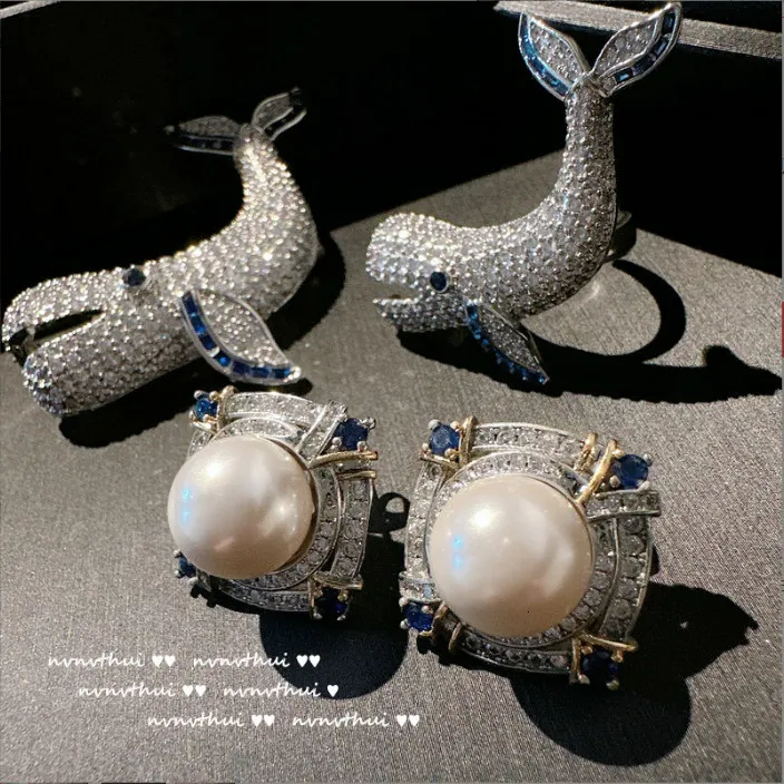 Set di gioielli da sposa Anello da donna con gemma balena che attraversa il mare Orecchini geometrici con perline 230729