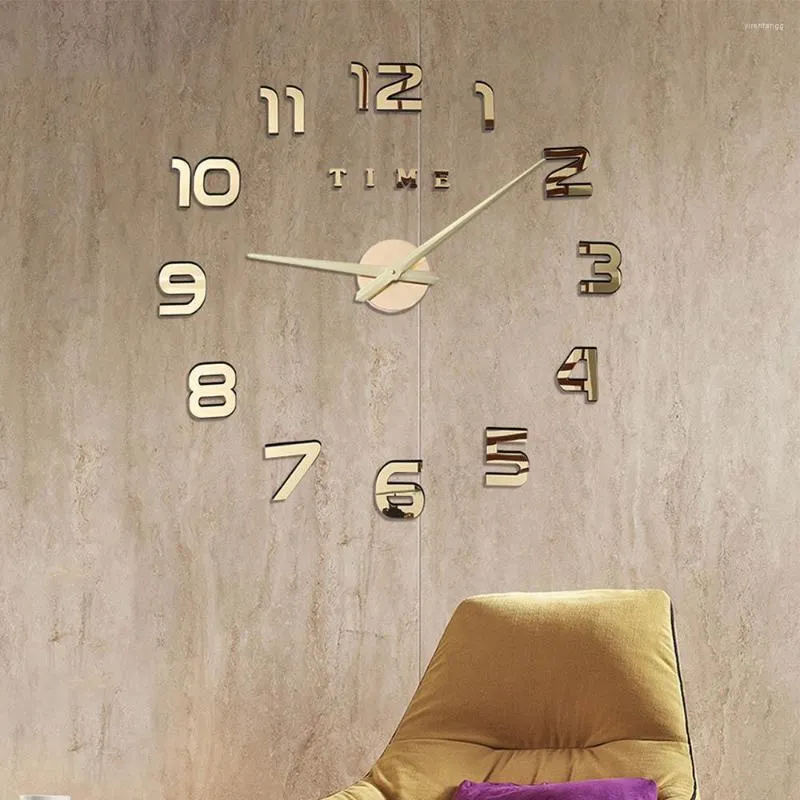 Horloges murales bricolage 3d grande horloge moderne design quartz watch acrylique 2023 décoration de salon à la maison autocollant miroir silencieux numérique