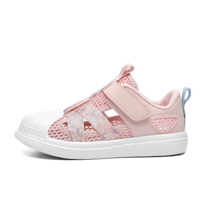 Zapatos informales de verano para niñas, sandalias, nuevas zapatillas transpirables de suela blanda para niños, zapatillas de playa a la moda rosa y azul