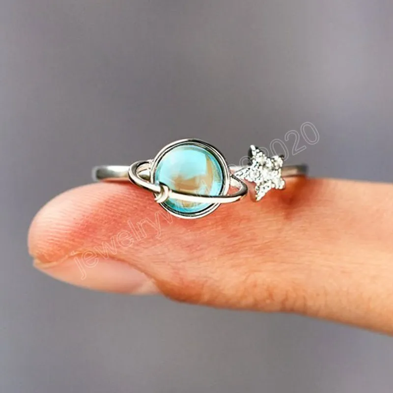 Rotatable Star Moon Planeta Pierścień Księżyc Kamień obrotowy dekompresja lęku Regresja Pierścień palca dla kobiet Prezent biżuterii