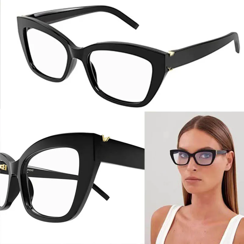 Óculos de sol cat eye feminino SLM117 fibra de acetato preta armação cat eye lentes brancas transparentes óculos de sol de marca casual Lunettes de soleil Designer