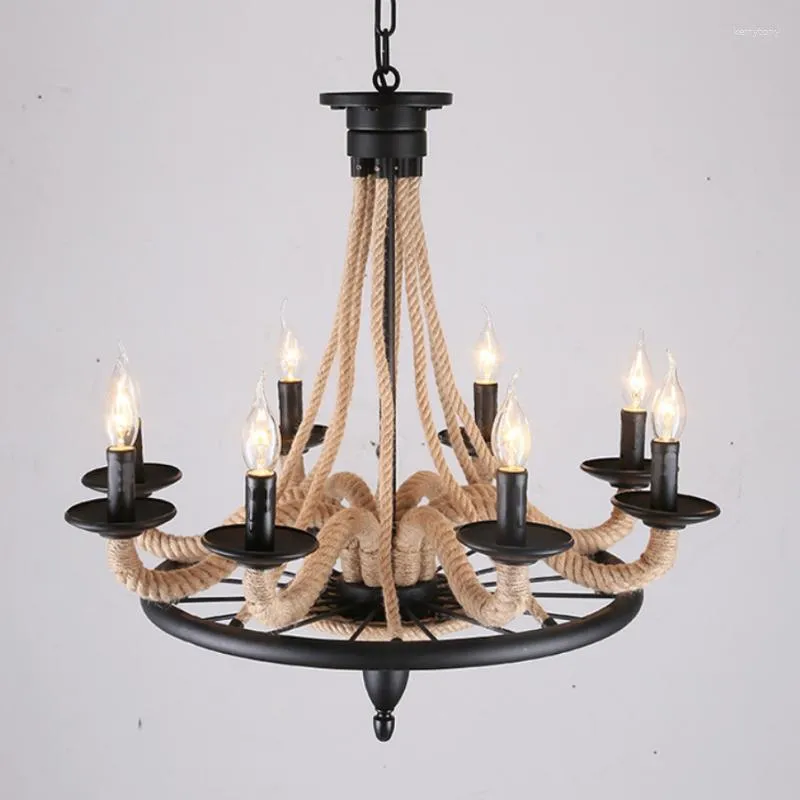 Lustres Lustre de Corda Vintage Luminária de Iluminação Sala de Estar Lâmpadas Suspensas Retrô Americano Luz Industrial Decoração de Casa