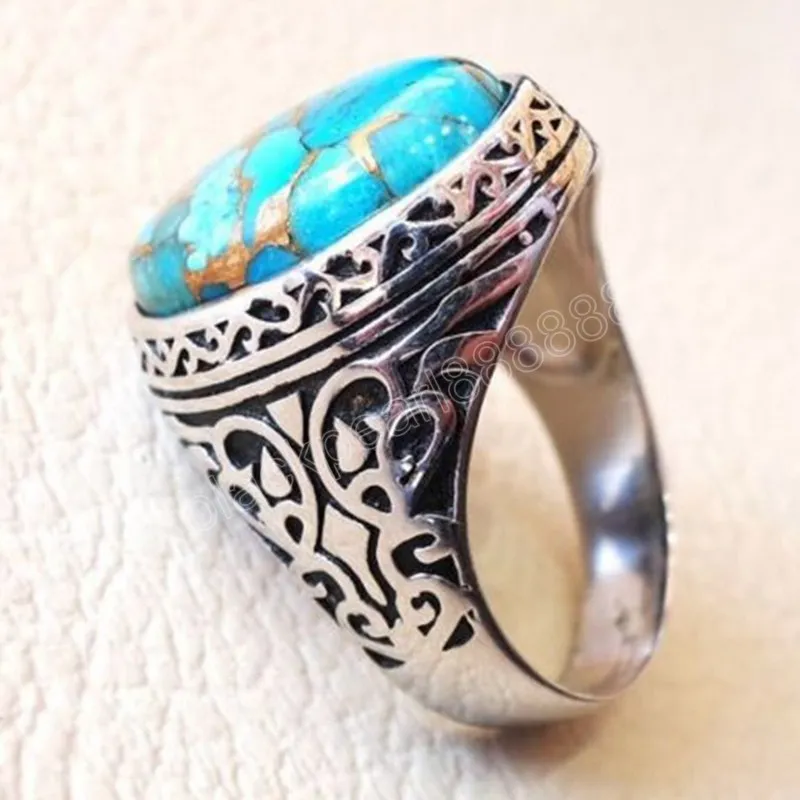 Turkosa ring vintage antik thailändsk silverring för kvinnor modeparty smycken punk stil