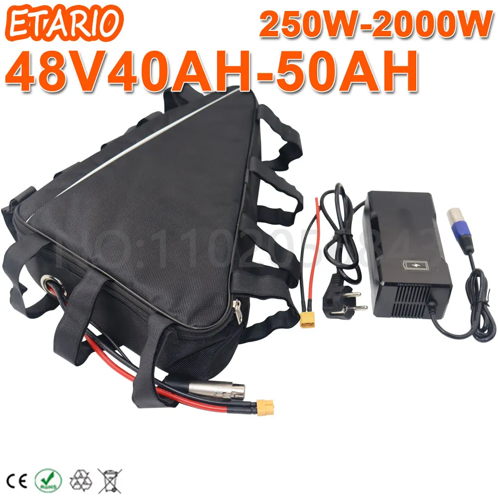 48V 배터리 팩 48V 1000W 1500W 2000W EBIKE 배터리 48V 18AH 20AH 25AH 30AH 35AH 40AH 전기 자전거 삼각형 리튬 배터리.