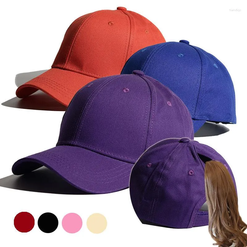 Basker fast färg Hög baseballmössa för kvinnor Våren/ sommaren Sunhat Running Snapback Hat Messy Bun Caps Kvinna