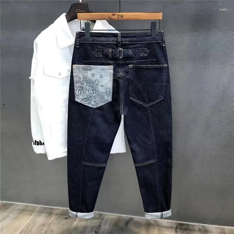 Herren-Jeans, Gesäßtasche, bedruckt, lockere Baumwollhose, luxuriöser japanischer Design-Harem mit konischem Schnitt