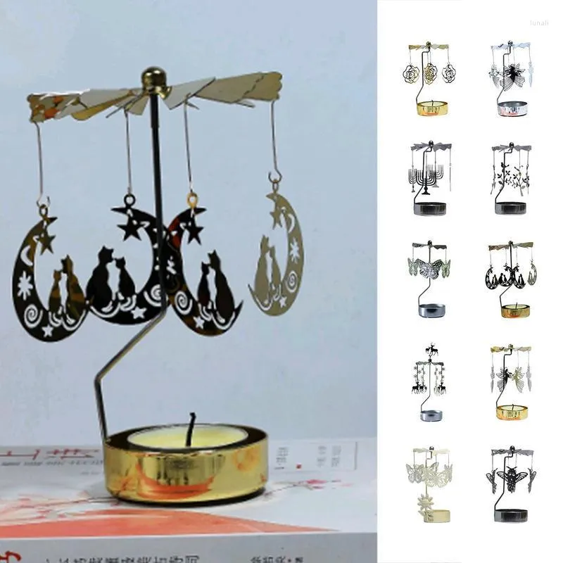 Candle Holders Rotating Candlestick Tray Christmas Romantic Rotation Spinning Carrousel Tea Light Holder Revolving Lantern