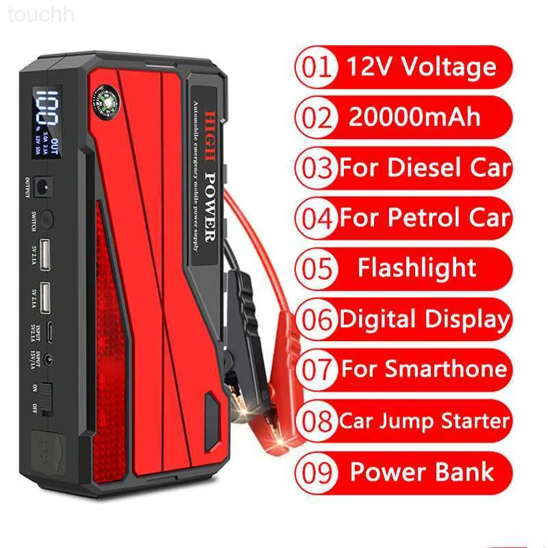 Auto Starthilfe, tragbar 20000mAh 12V Power Bank Auto Autobatterie Booster  Power Pack mit LED Taschenlampe, Quick Charge 3.0 USB Ports, 400A P-eak