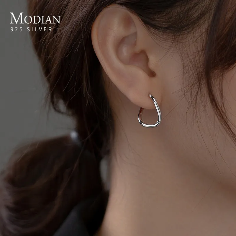 Stud Modian Real 925 Sterling Silver Trendy Geometric Line örhängen mode minimalistiska öron studs för kvinnor fin smycken gåva 230729