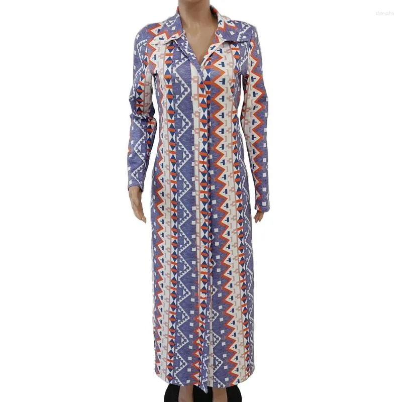 Casual Dresses Spring Summer Long Sleeve Maxi Dress African Style Ladies Rich Bazin Print Vintage Plus Size 3xl Längd Women Party