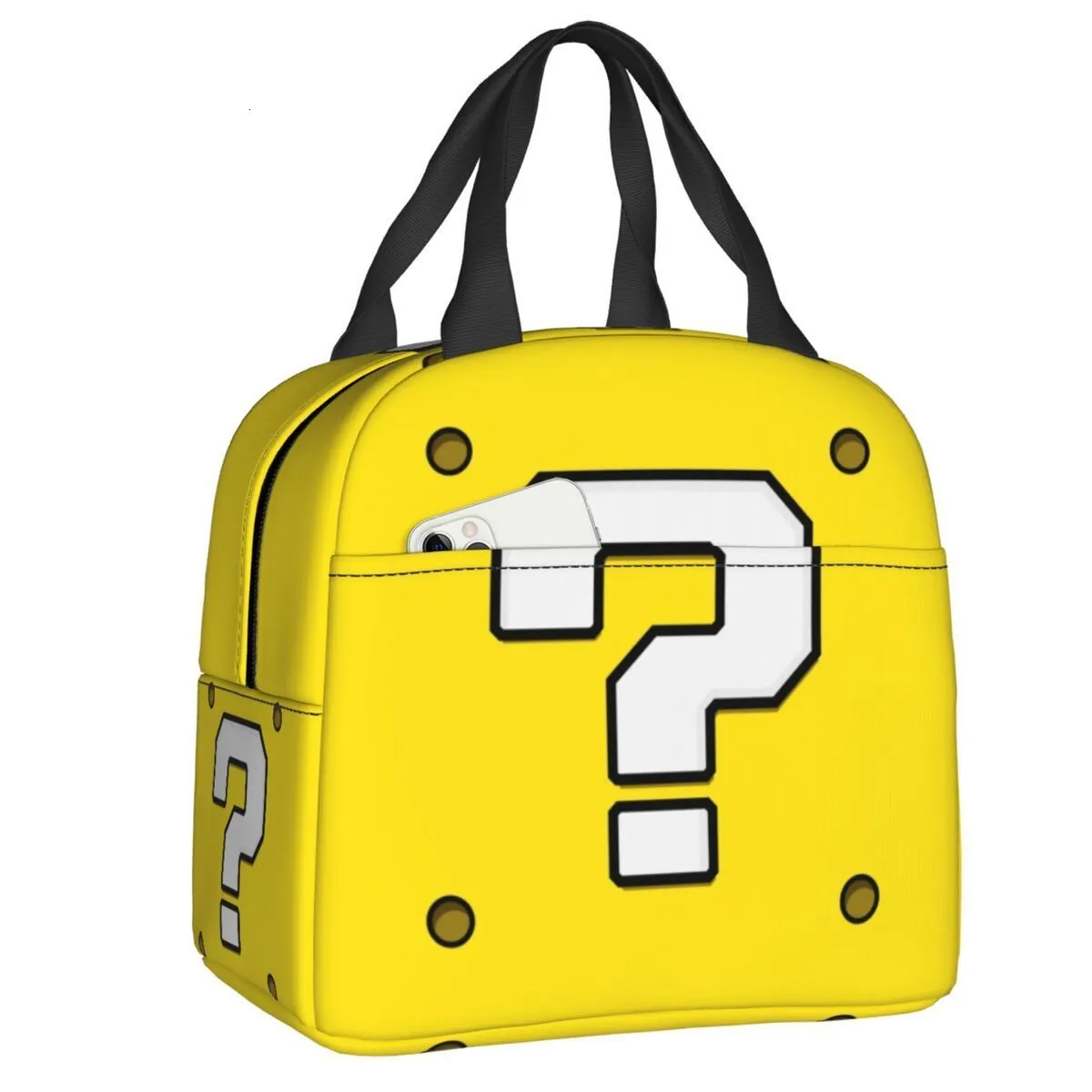 Lunchtassen Question Block Marios geïsoleerde lunchtas voor dames heren Lekvrije koude lunchbox Kids School Kinderen School Food Tote Bags 230729