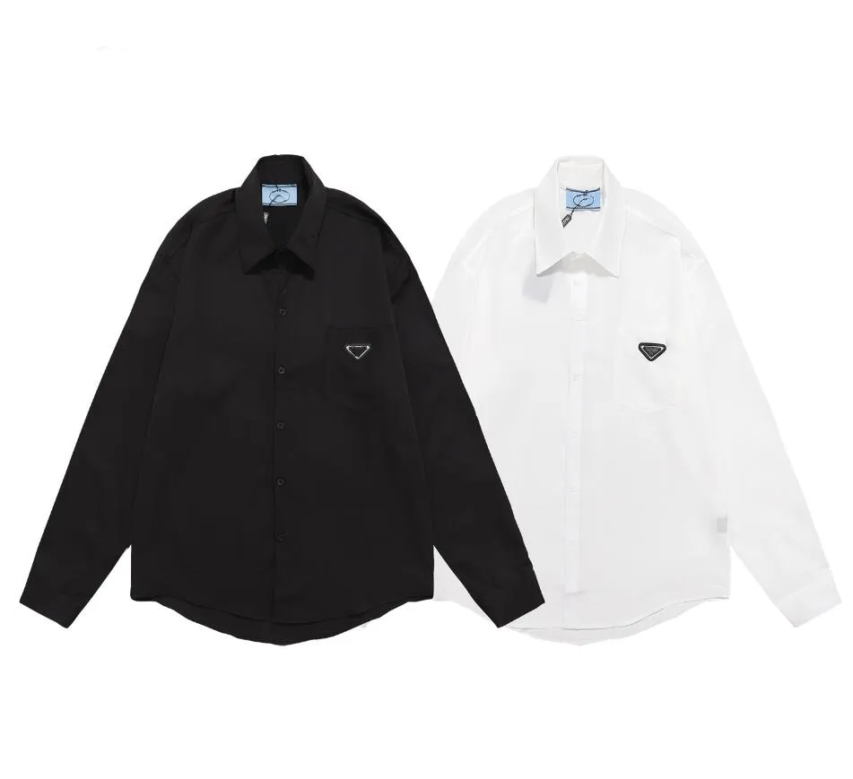 designer camisa masculina branca triângulo logo negócios de luxo camisas casuais manga longa preto branco tamanho asiático M-3XL