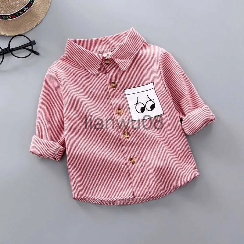Kids Shirts 2023 Spring 100 Cotton Casual Blouse Summer Striped Shirt Korean Baby Long Sleeve Tops Boys Shirts School Girls Blouses x0728