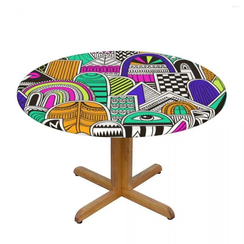 Nappe de Table Moderne Couverture Ronde Stretch Nappe Ethnique Tribal Géométrique 80s 90s Maison Décorative