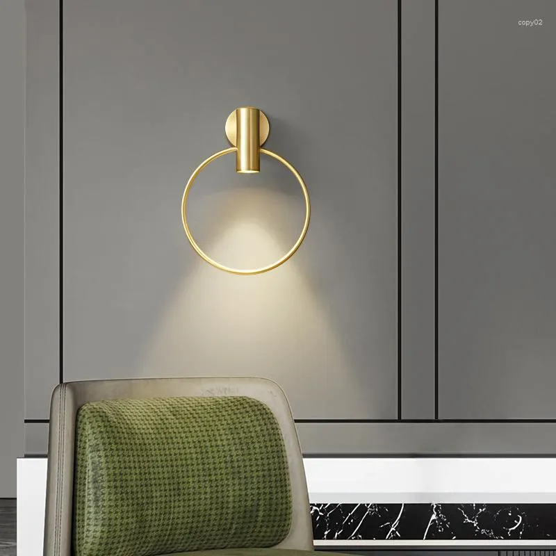 Wandlamp Messing Ring LED Dimmen Slaapkamer Foyer Verlichting Zwart Goud Metaal Minimalistisch Binnen Modern Koper Blaker