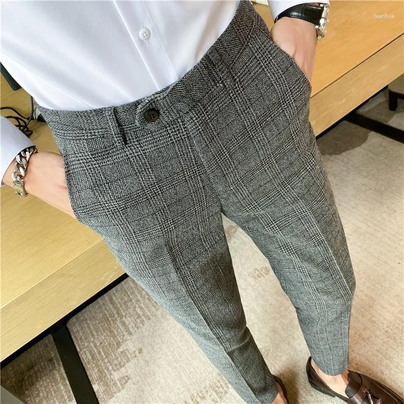 Herenkostuums Mode Plaid Business Slim Fit Casual Broek Klassiek Veelzijdig Retro Suit Wedding Party Dress