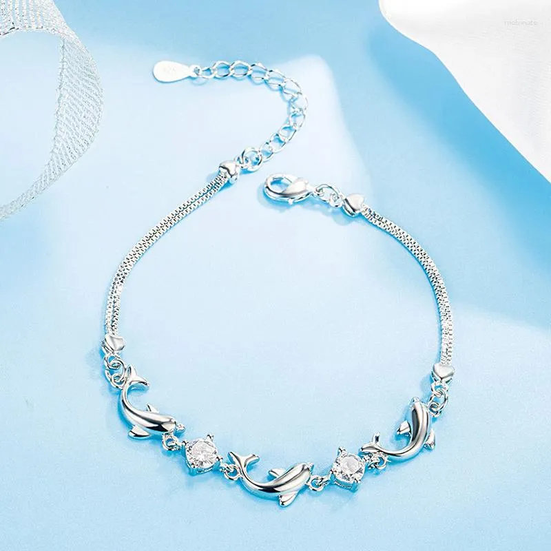 Charm Bracelets Cute Dolphin For Women Bright Zirconia Two-Layer -Chain Bracelet Accessories Female Lovely Hand Jewelry Gifts