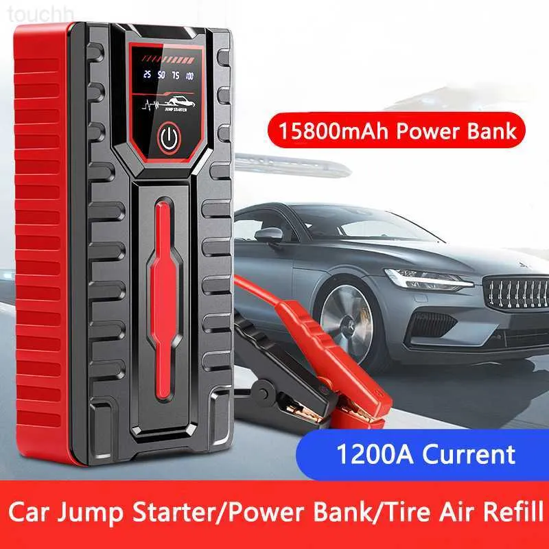 Mobiltelefon Power Banks Car Jump Starter Power Bank 15800MAH Portable Charger för iPhone 13 Xiaomi Huawei Samsung Car Emergency Booster Startanordning L230728