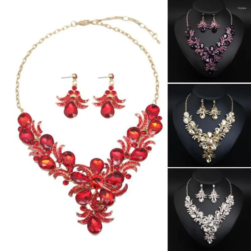 Ketting Oorbellen Set Kristallen Oorbel Verklaring Choker Waterdruppel Strass Vrouwen Bruids Bruiloft Partij Sieraden Mode Bib Kraag