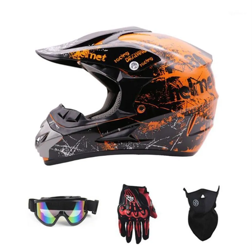 Motocross Helm DOT Mode Jeugd Kinderen Unisex-Volwassen Fiets Off-Road Mountainbike Motorhelm Handschoenen Bril Gelaatsscherm1227d