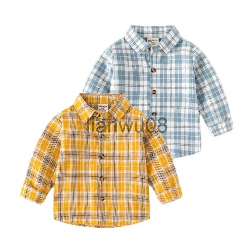 Camicie per bambini Camicia a maniche lunghe per bambini 27Y Camicia a quadri primaverili e autunnali per bambini Top colletto quadrato spazzolato casual per bambini x0728