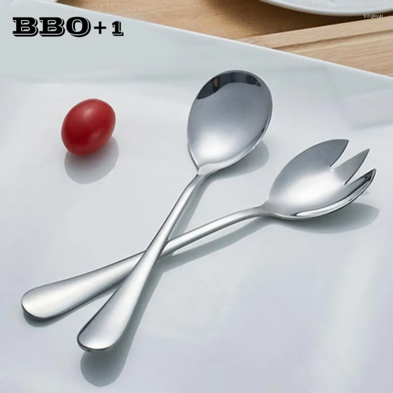 Spoons 2pcs Stainless Steel Salad Fork Spoon Set Dessert Cake Fruit Useful Noodles Soup Sliver Tableware Flatware