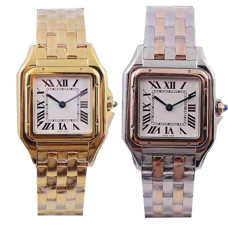 Klassiska fyrkantiga kvinnors klockkvartsklockor Deluxe Rose Gold Silver Silver Color Rectangular Montre Rostfritt stål Armbandsur Sapphire Diamond Waterproof Dhgate