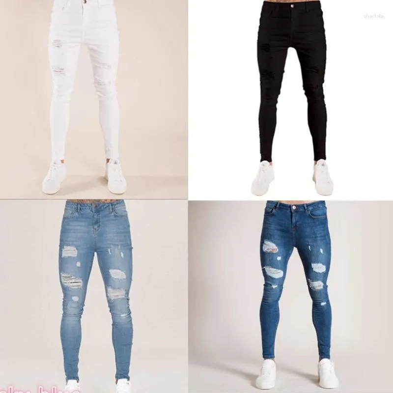 Heren Jeans European Station Broek 2023 Herfst Wit Geperforeerd Zwart Slim Fit Hoge Taille Voor Heren Ripped Heren