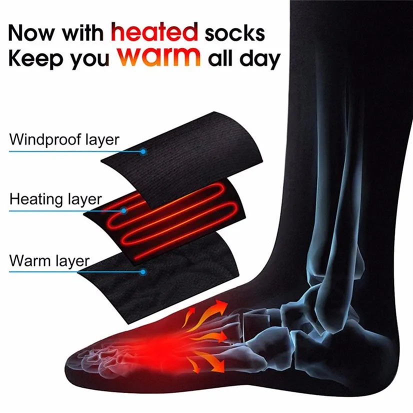 Thermal Cotton Heated Socks Sports Ski Socks Winter Foot Warmer Electric Warm Up Sock Battery Power for Men Women High Quality266a