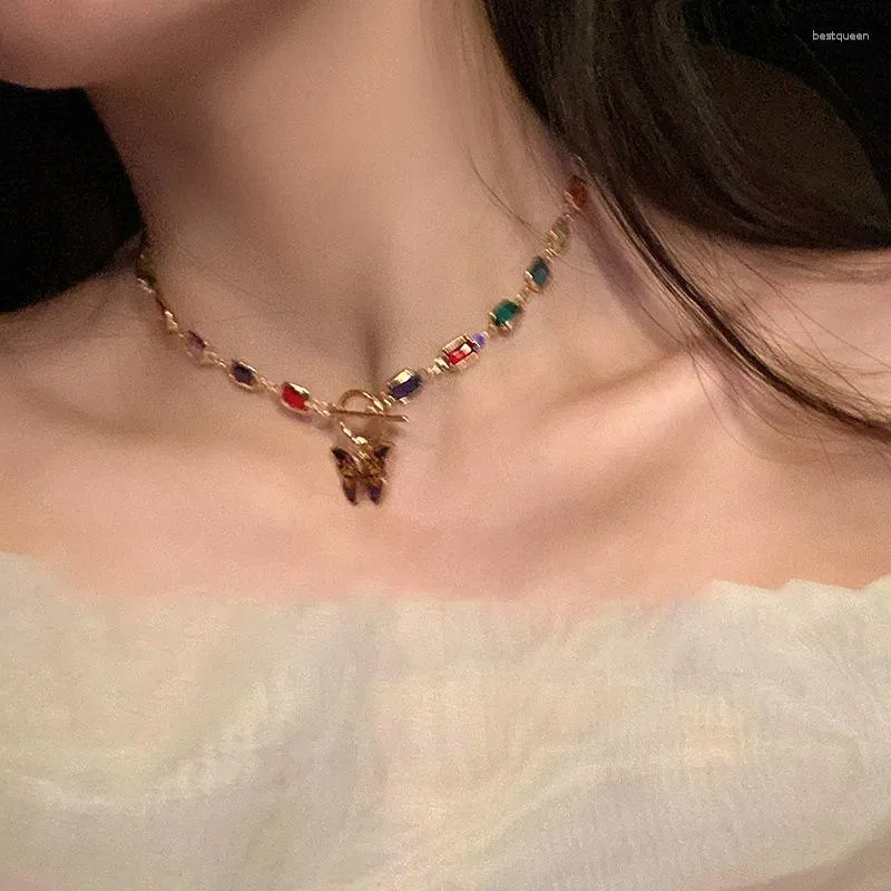 Catene YOUNGX Trendy Colorful Crystal Butterfly Choker Collana di strass lucido vintage francese per regalo di gioielli da donna
