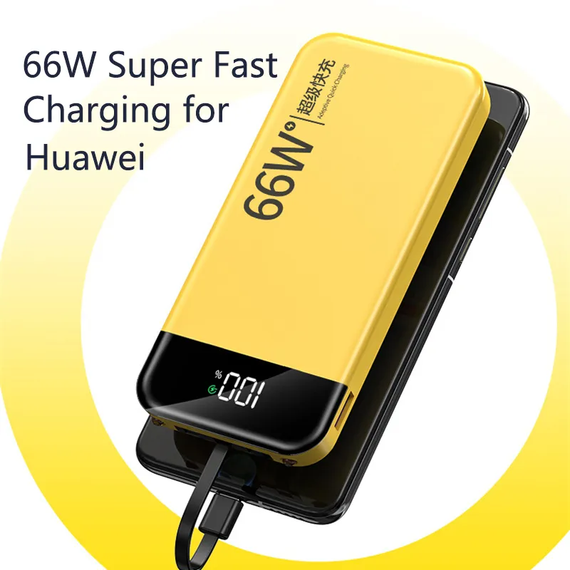 20000mAh Power Bank 66W Super Fast Charging External Battery Charger for Huawei Xiaomi iPhone 14 13 PD 20W Powerbank with Cable